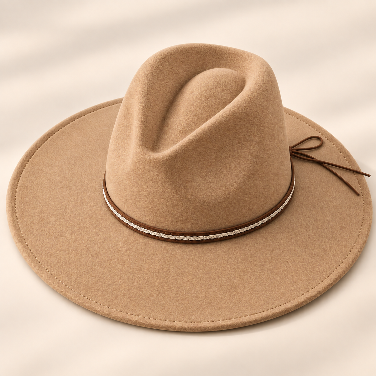 Vegan Felt Flat Brim Rancher Hat w/ Tie Cord Band