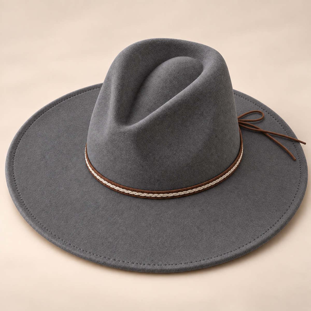 Vegan Felt Flat Brim Rancher Hat w/ Tie Cord Band