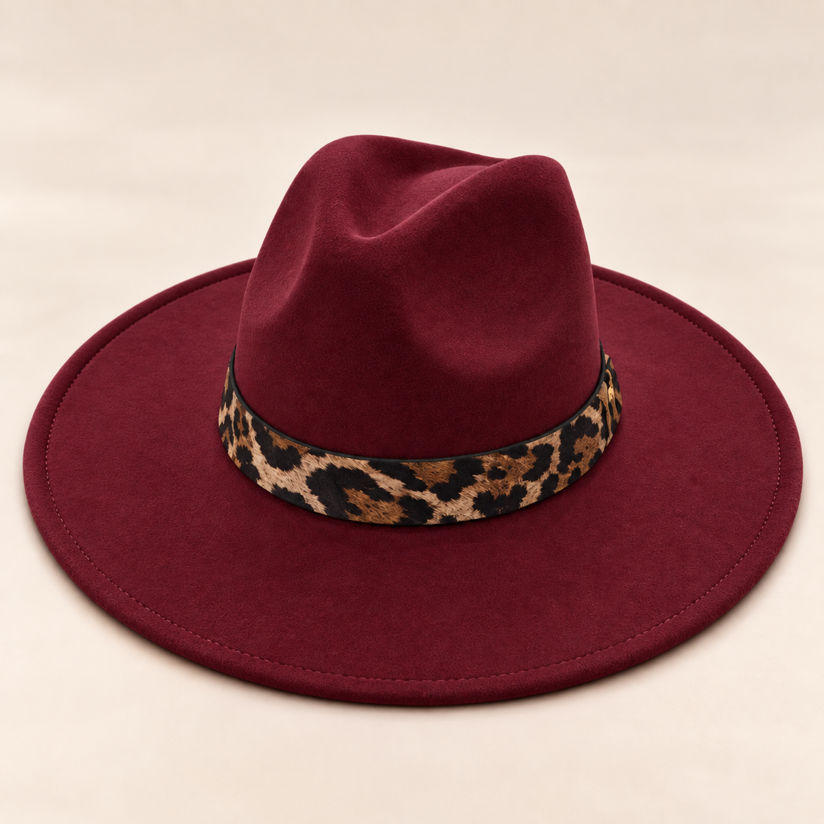 Vegan Felt Flat Brim Rancher Hat with Leopard Print Band
