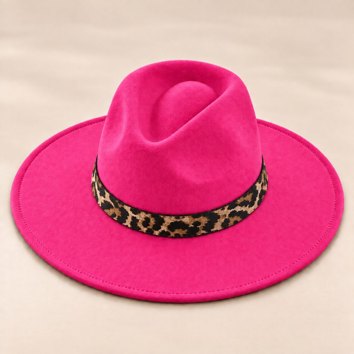 Vegan Felt Flat Brim Rancher Hat with Leopard Print Band