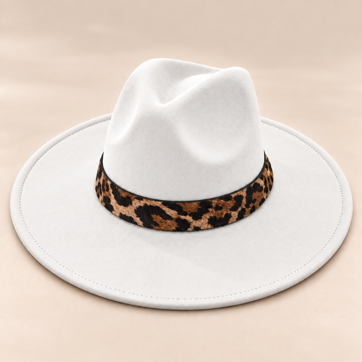 Vegan Felt Flat Brim Rancher Hat with Leopard Print Band