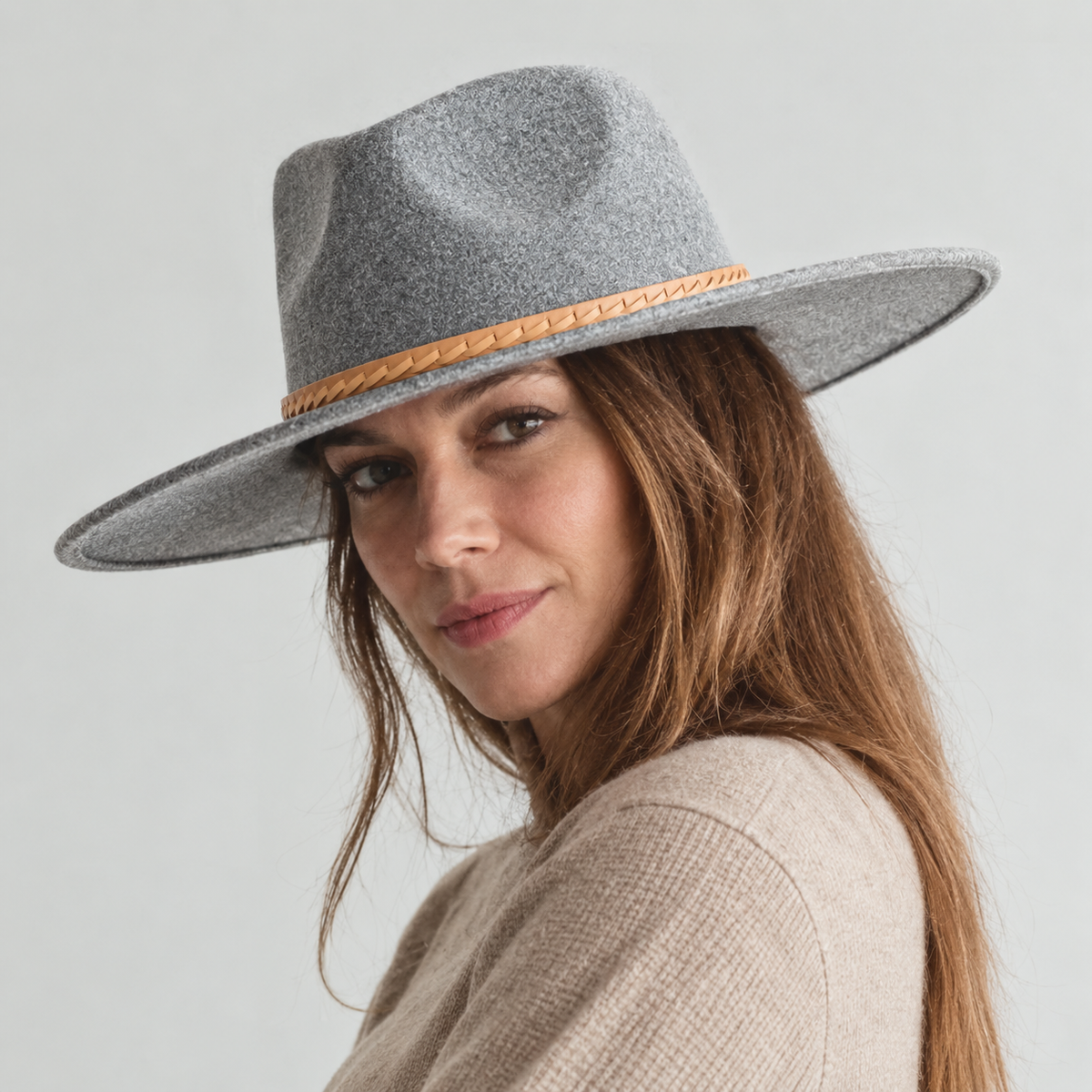 Vegan Felt Rancher Hat w/ Braided Leather Band