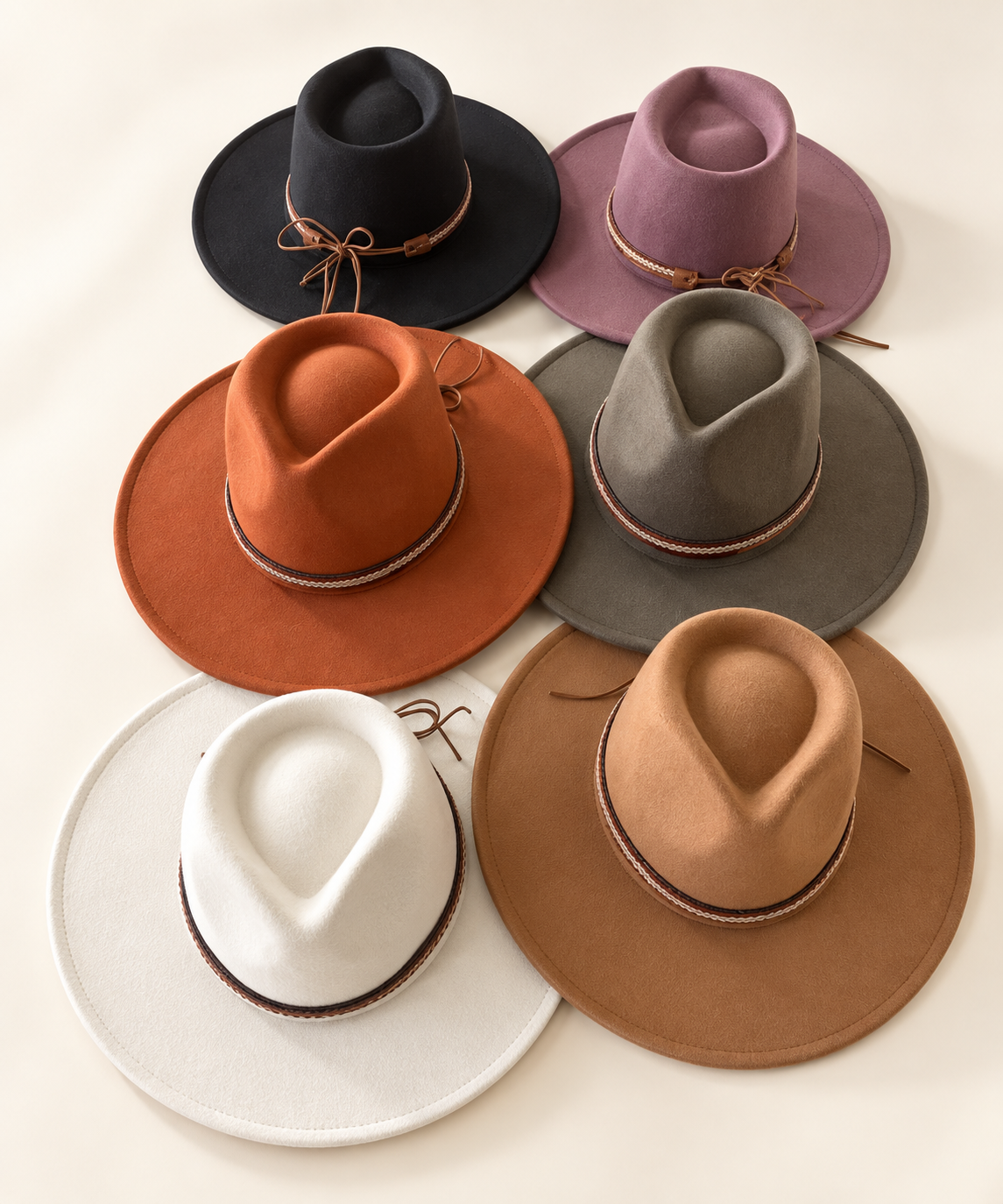 Vegan Felt Rancher Hat with Braided Leather Tie Band