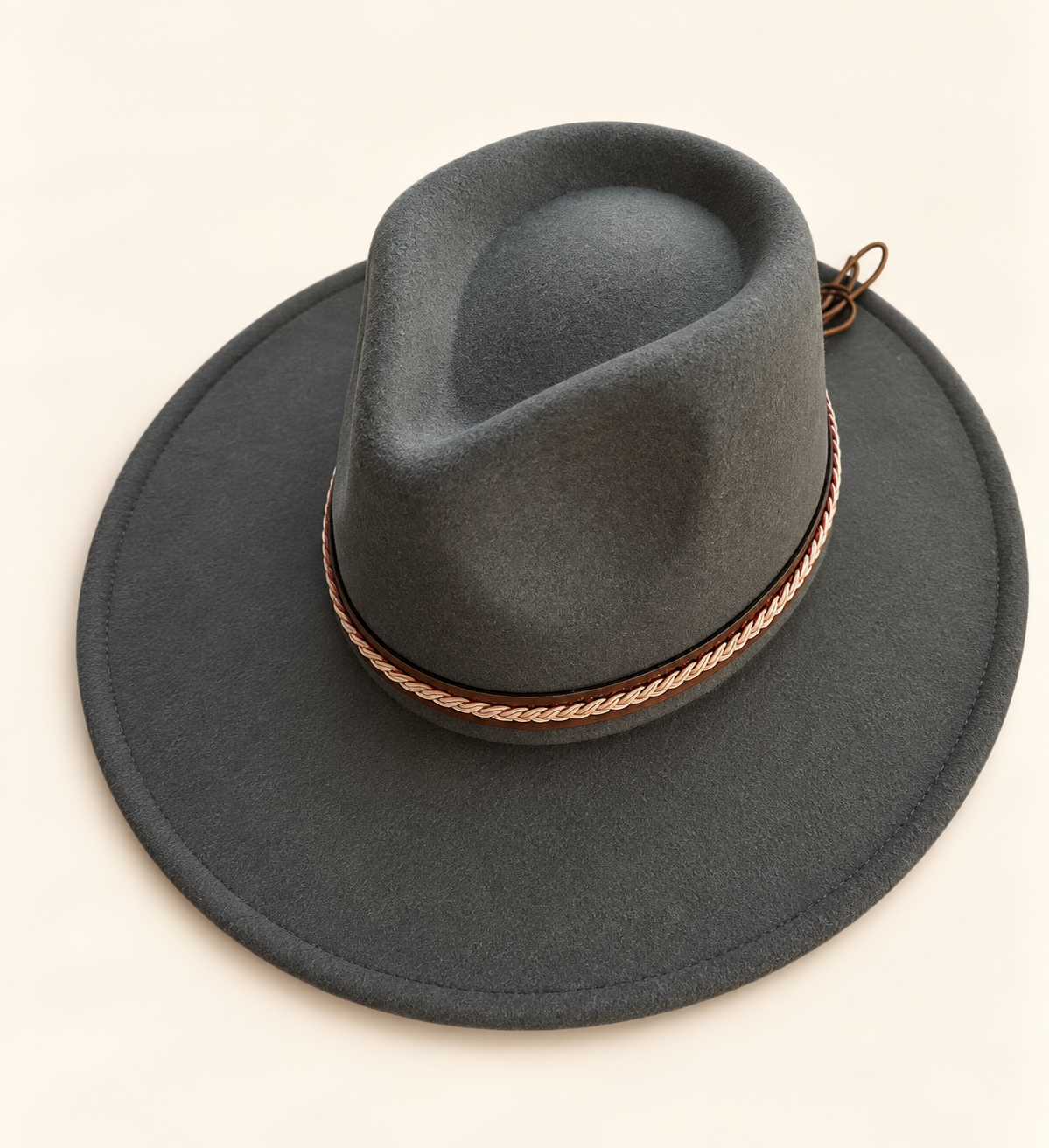Vegan Felt Rancher Hat with Braided Leather Tie Band