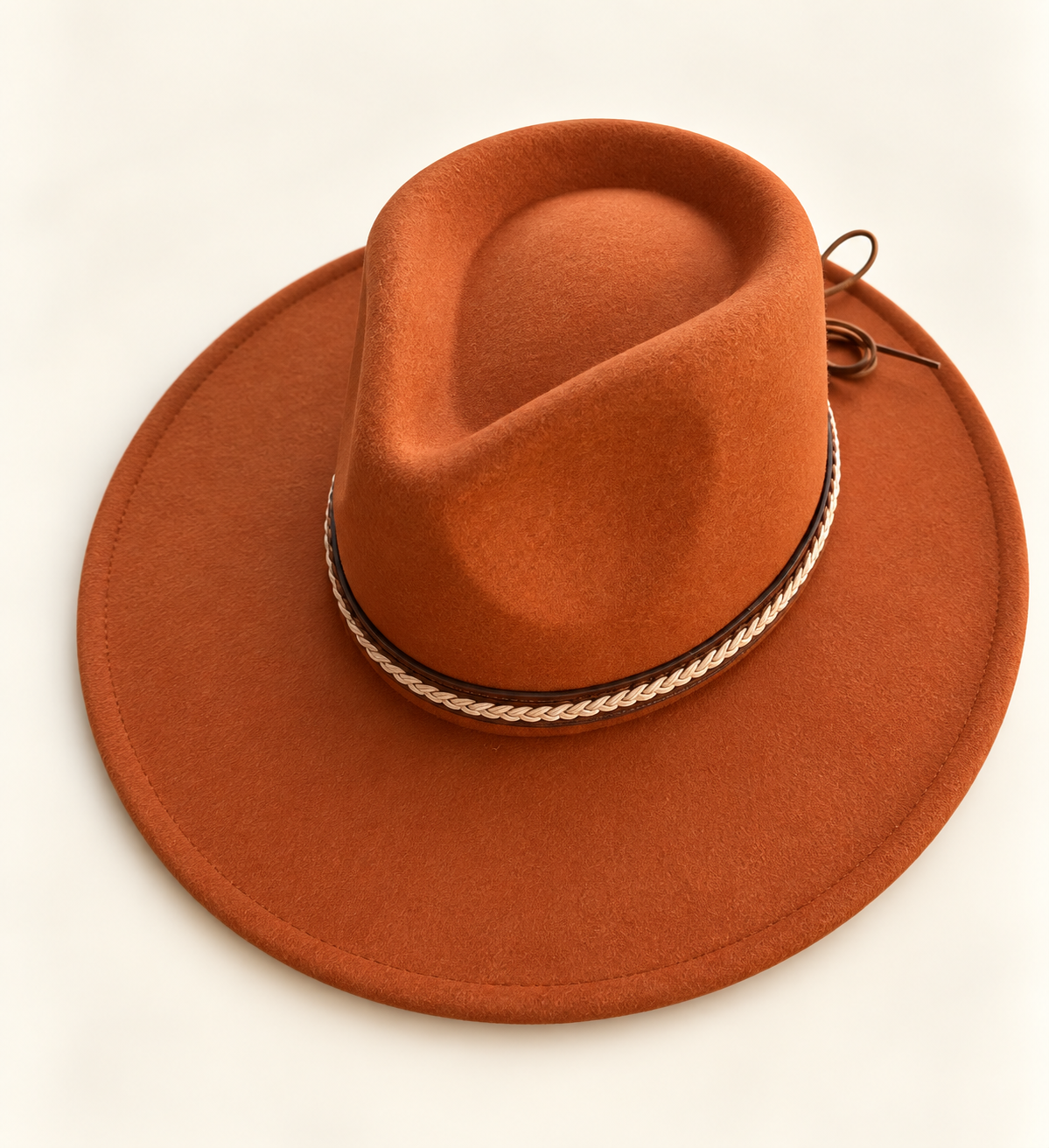 Vegan Felt Rancher Hat with Braided Leather Tie Band