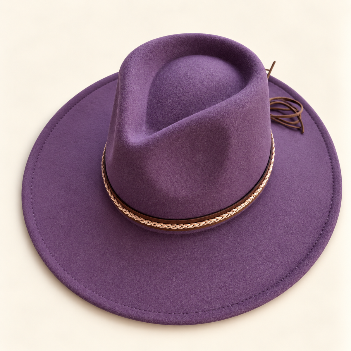 Vegan Felt Rancher Hat with Braided Leather Tie Band