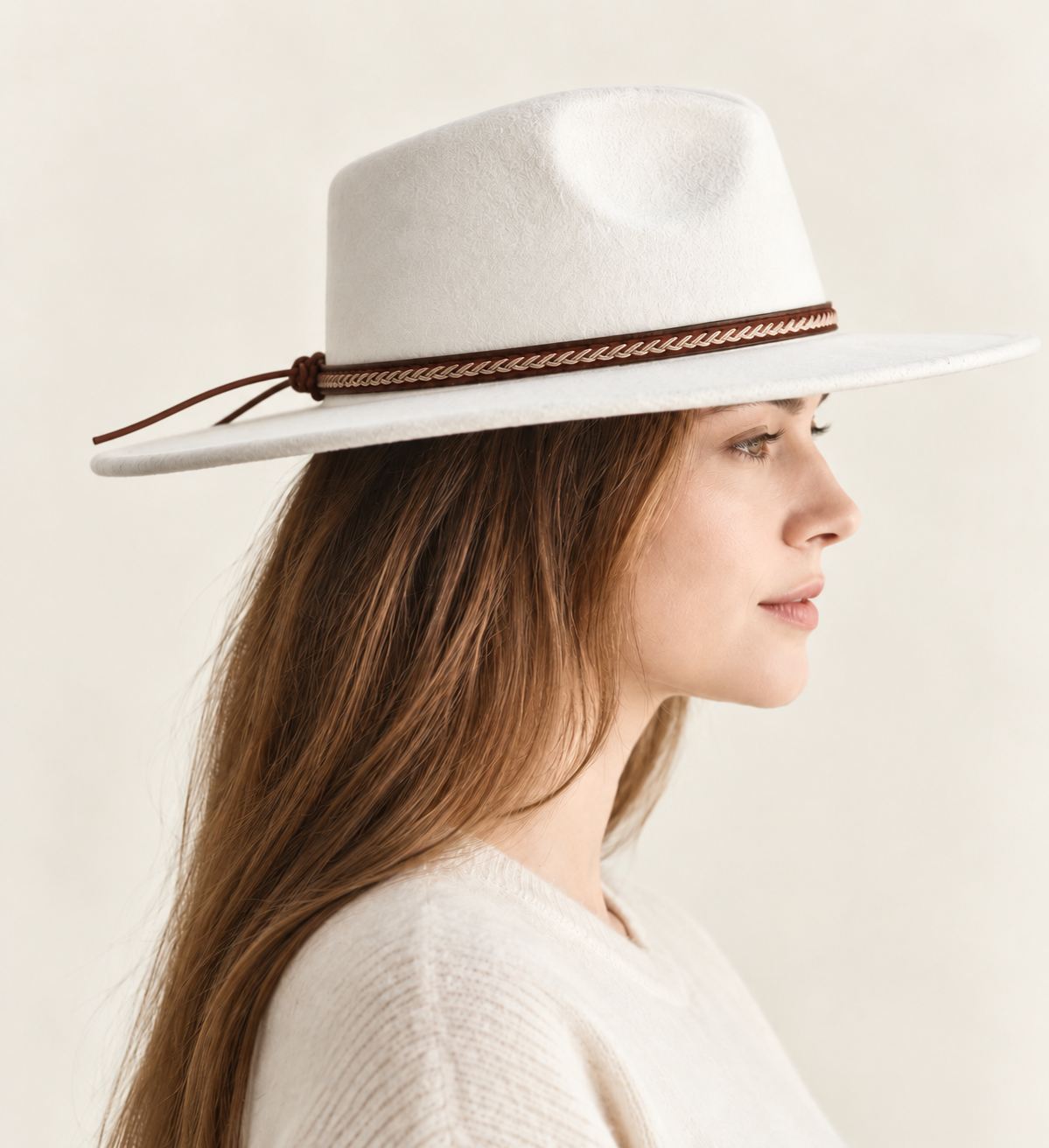 Vegan Felt Rancher Hat with Braided Leather Tie Band