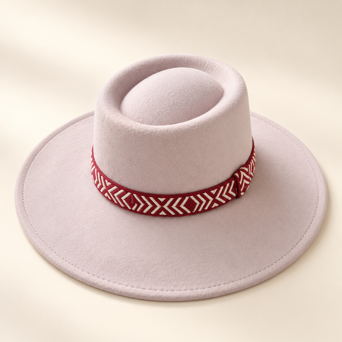 Wide Brim Vegan Felt Gambler Hat w/ Aztec Jacquard Band