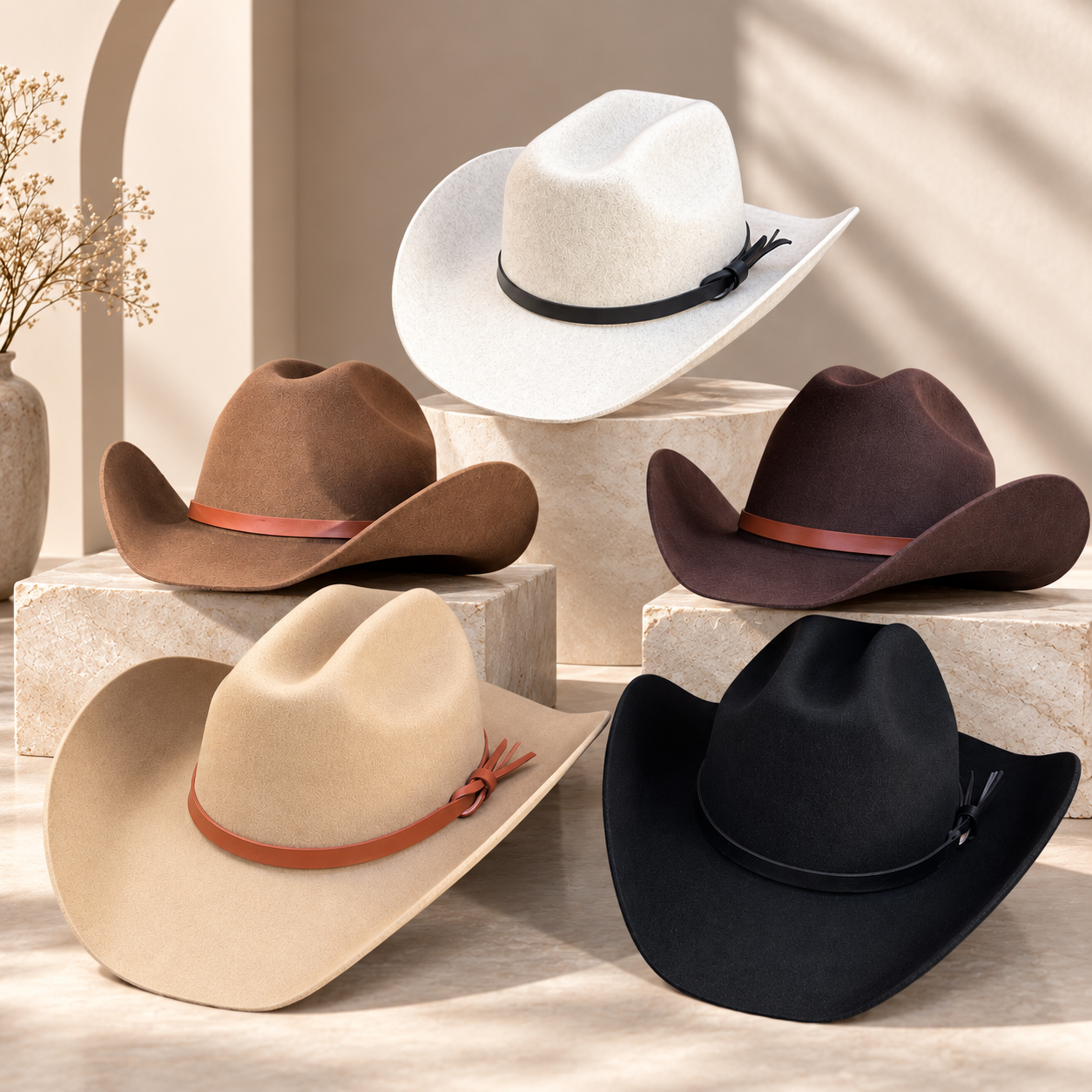 Australian Wool Cattleman Cowboy Hat with Leather Band – Wide Brim Western Hat