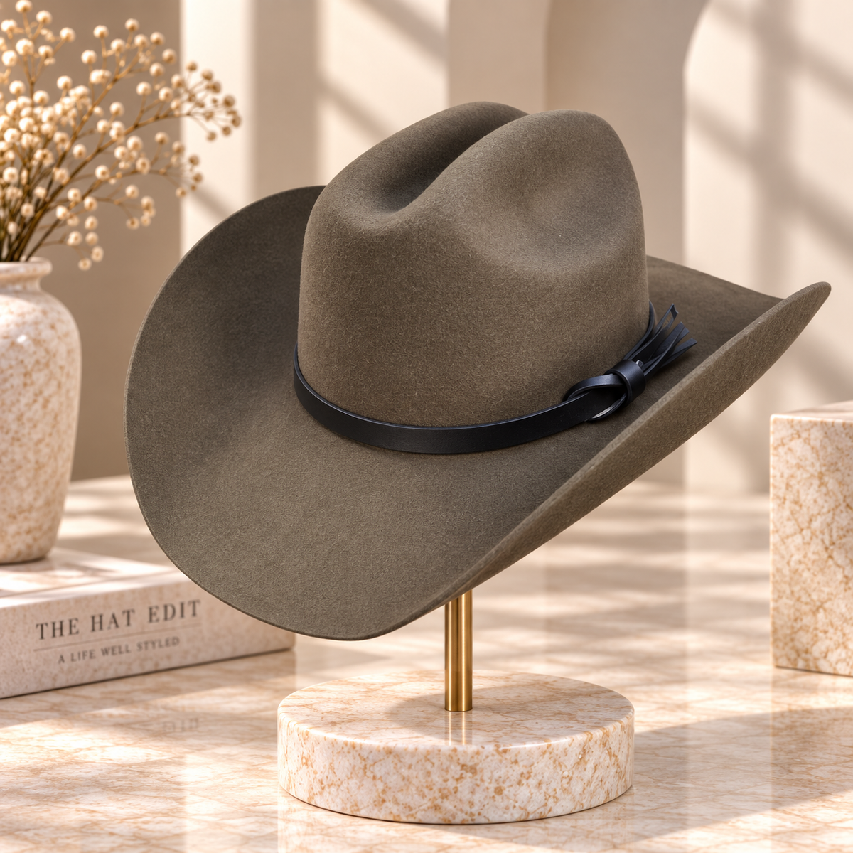 Australian Wool Wide Brim Cattleman Cowboy Hat with Leather Band