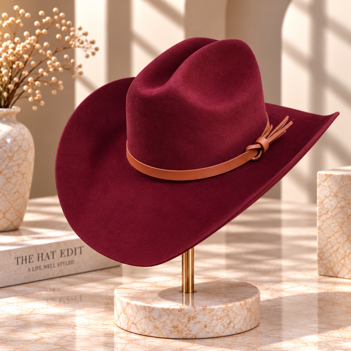 Australian Wool Wide Brim Cattleman Cowboy Hat with Leather Band