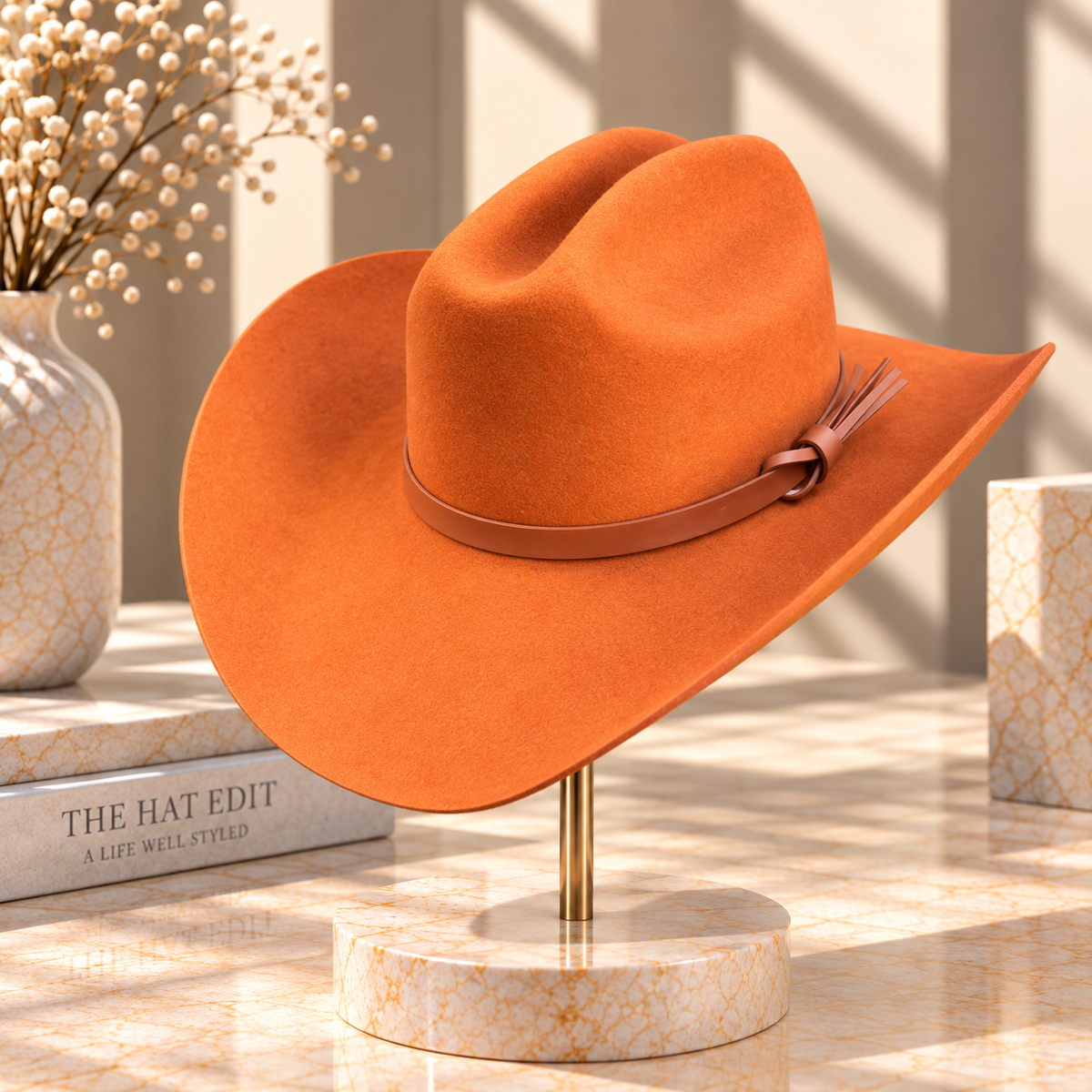 Australian Wool Wide Brim Cattleman Cowboy Hat with Leather Band