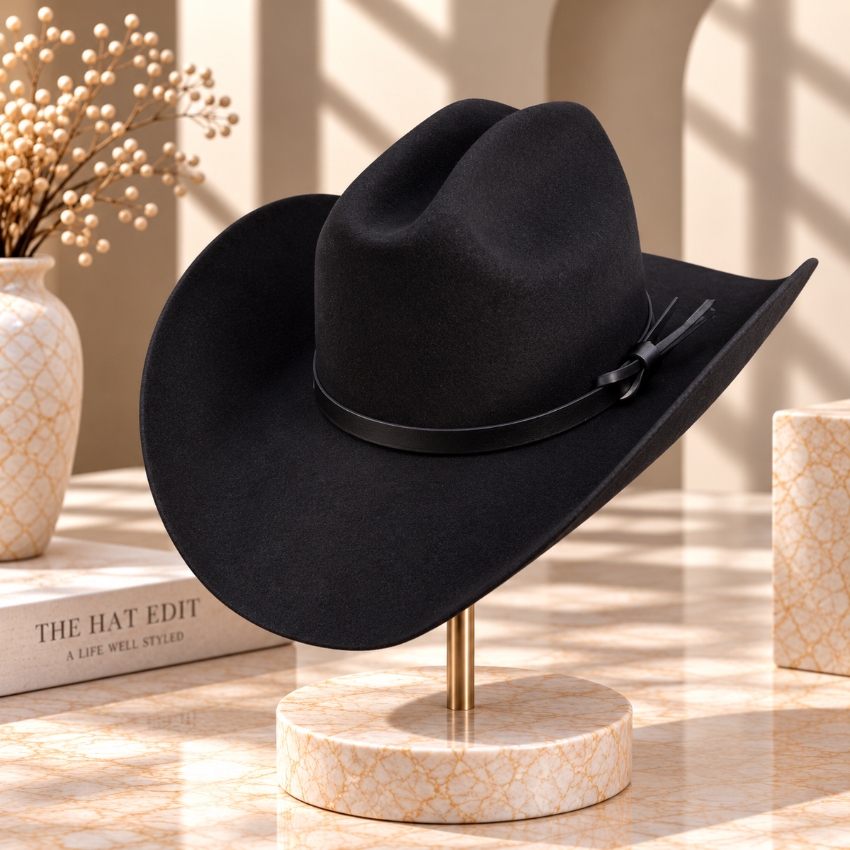 Australian Wool Wide Brim Cattleman Cowboy Hat with Leather Band