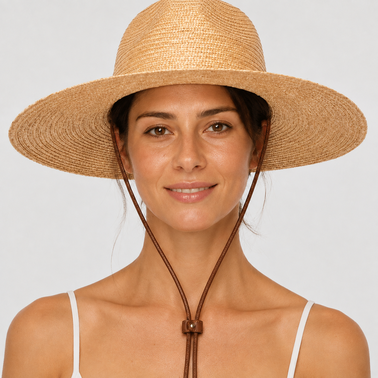 Wheat Straw Wide Brim Rancher Hat with Leather Chin Cord