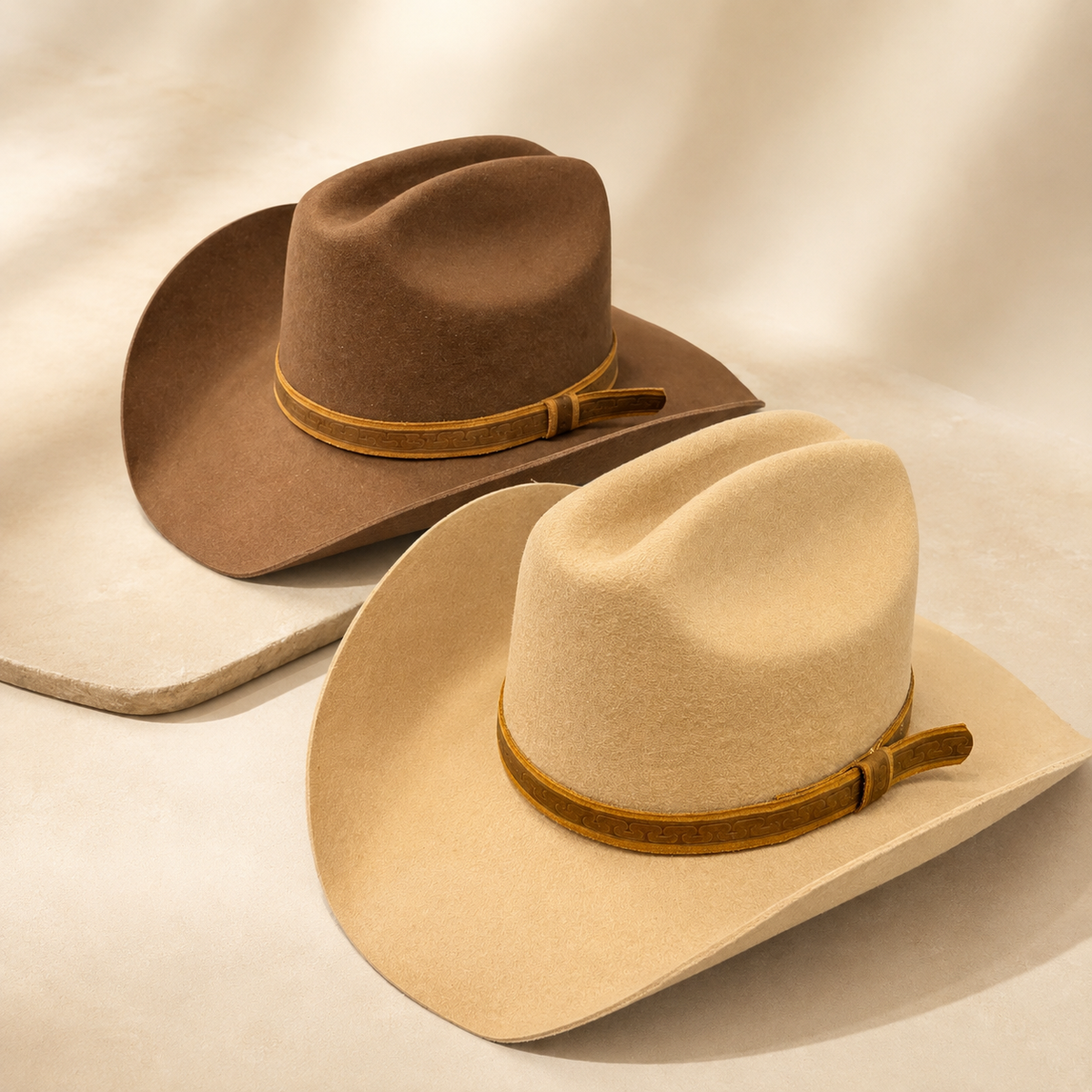Tooled Leather Band Wool Felt Cattleman Cowboy Hat