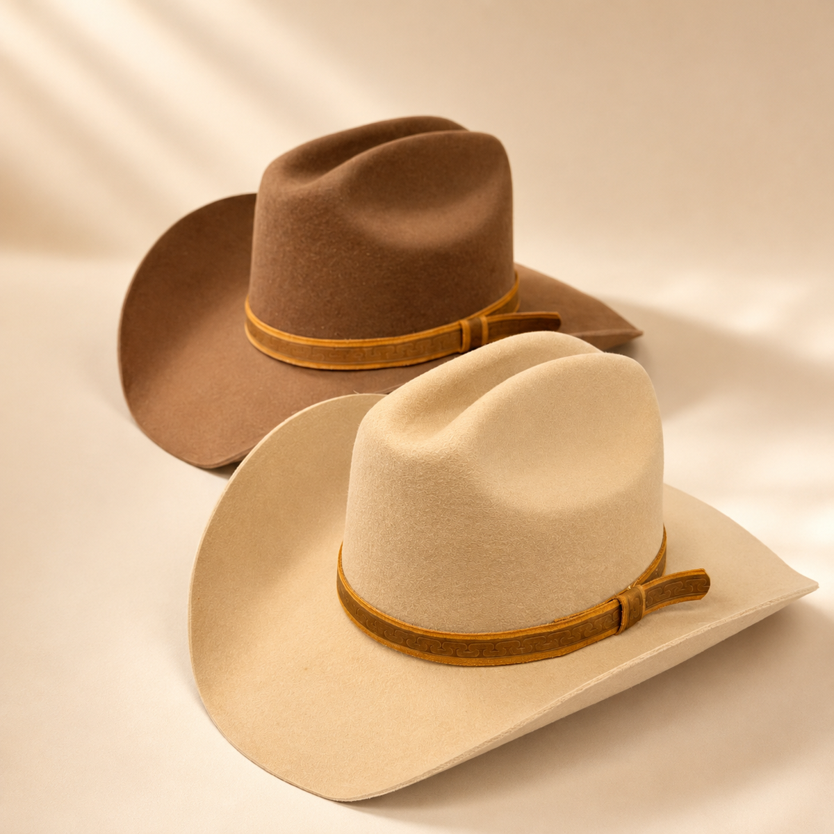 Tooled Leather Band Wool Felt Cattleman Cowboy Hat