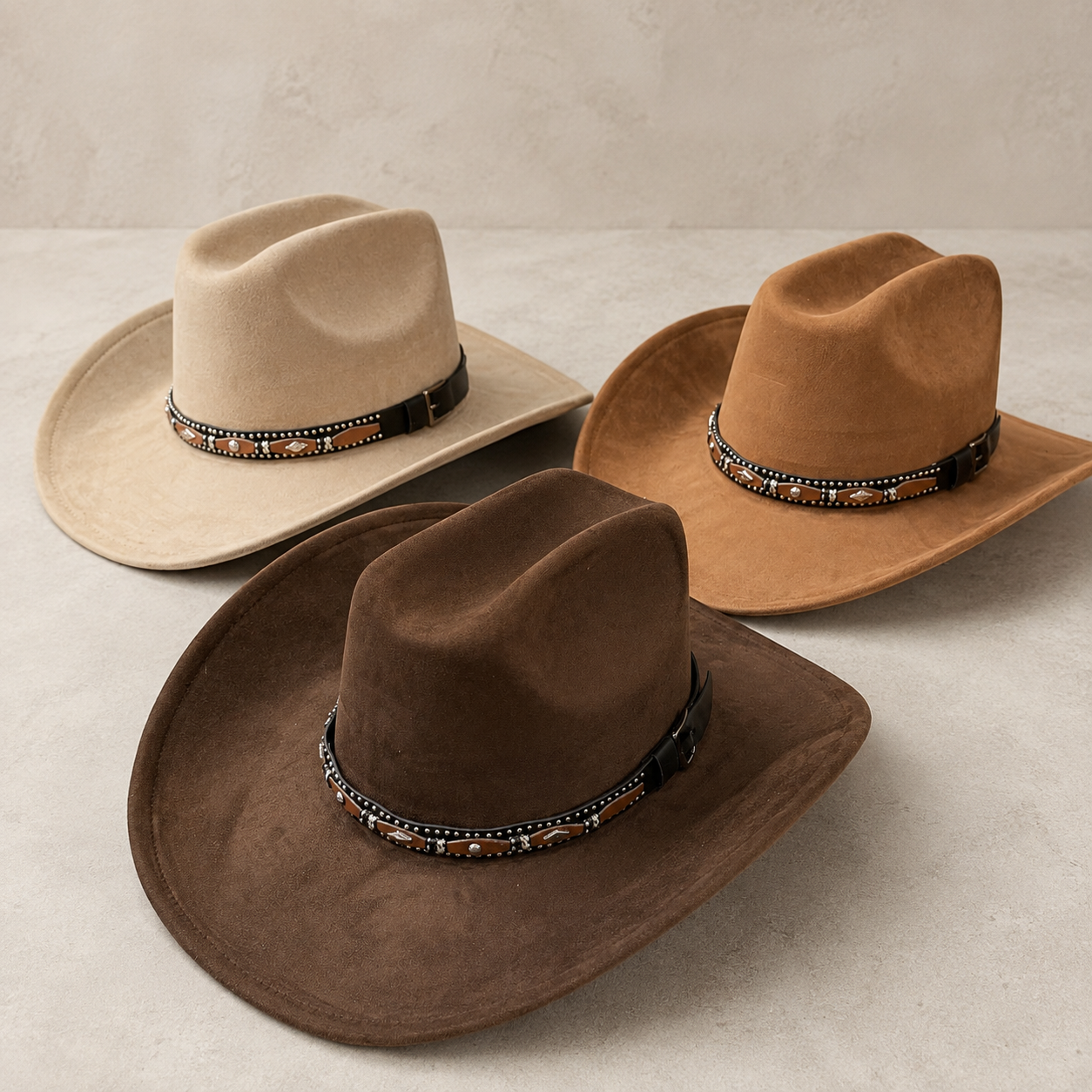 Studded Concho Band Vegan Suede Cattleman Hat