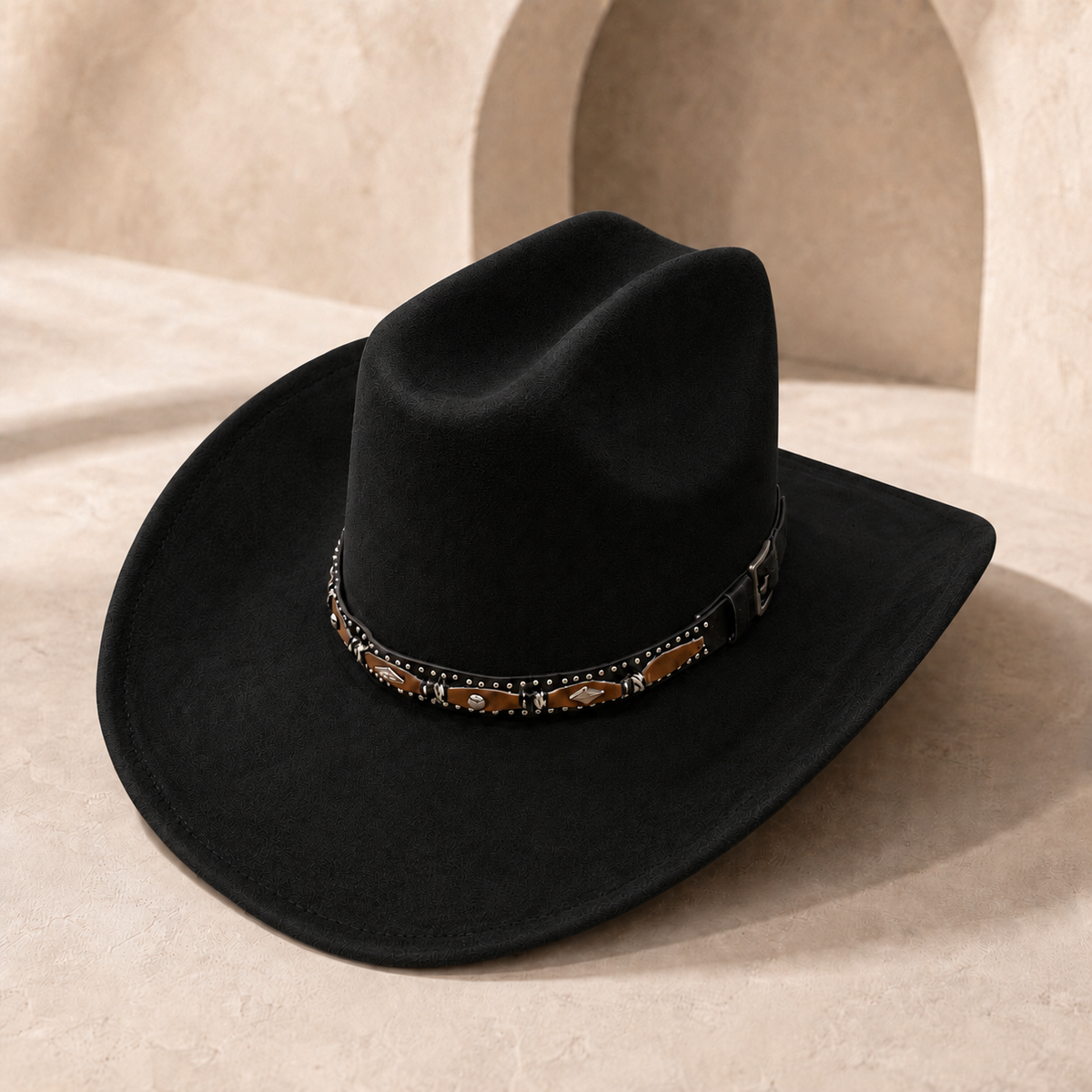 Studded Concho Band Vegan Suede Cattleman Hat