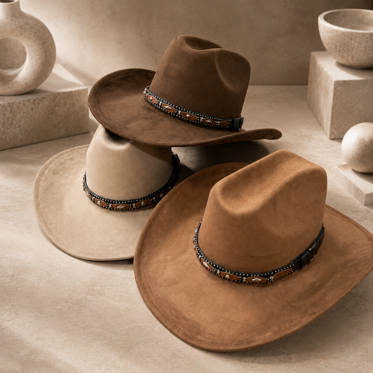 Studded Concho Band Vegan Suede Cattleman Hat