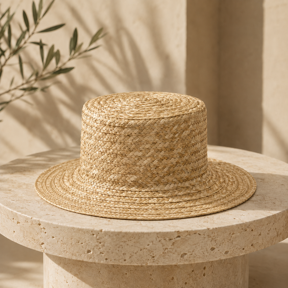Natural Straw Boater Hat, Plain Braided Straw