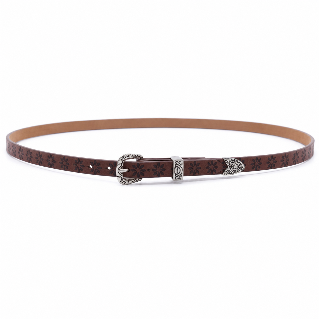 Western Floral Leather Hat Band with Silver Buckle