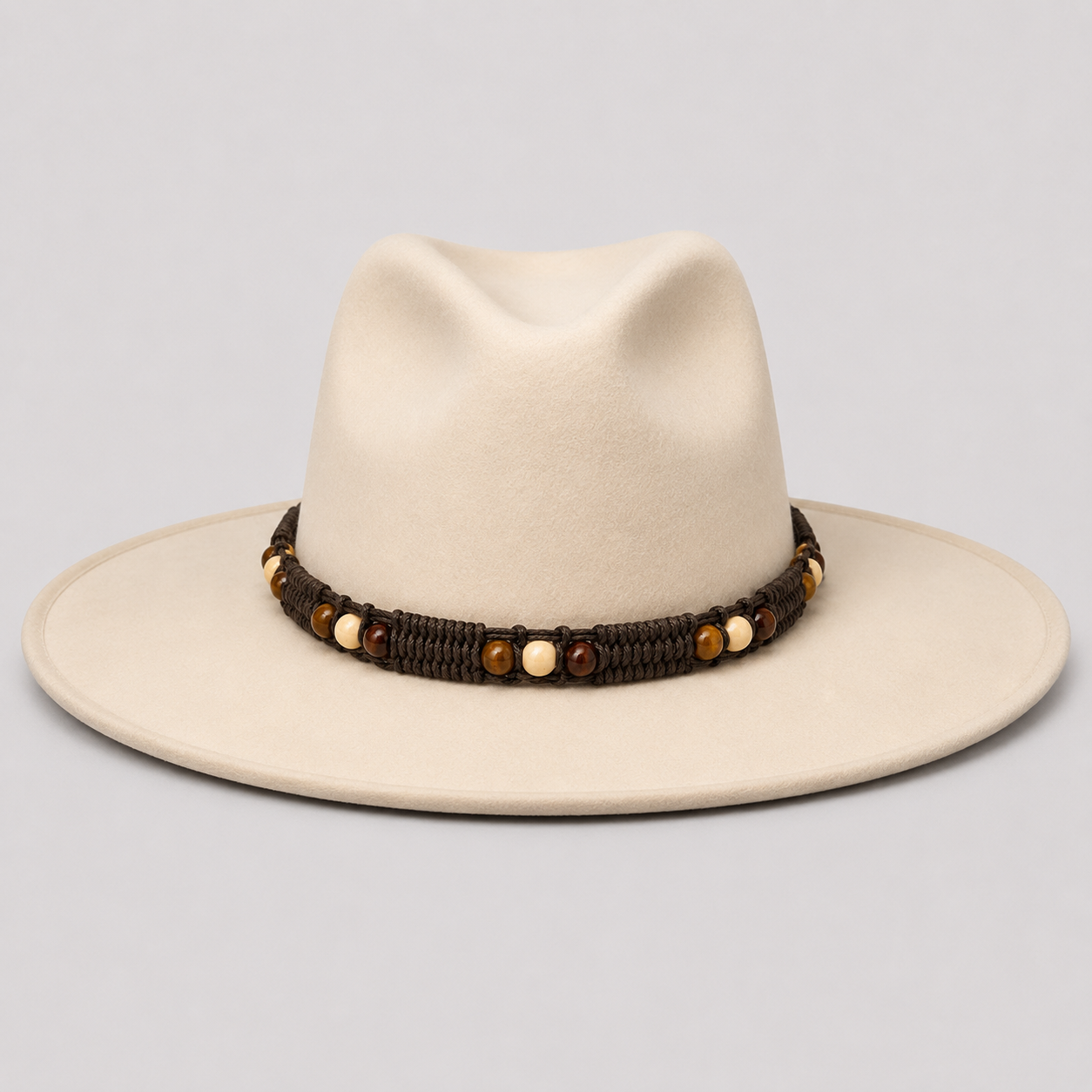 Boho Beaded Macramé Tie-On Hat Band – Brown