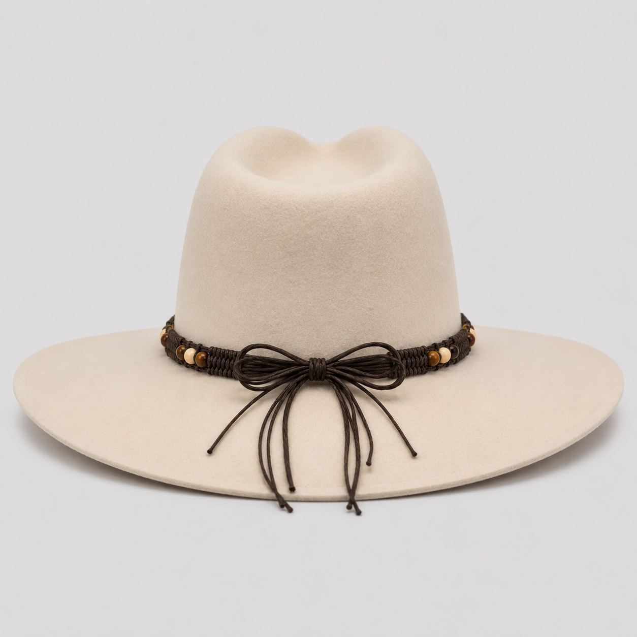 Boho Beaded Macramé Tie-On Hat Band – Brown
