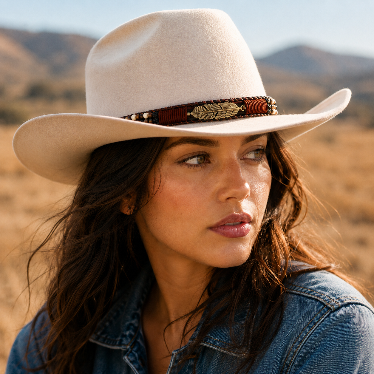 Boho Feather Beaded Tie-On Hat Band – Brown Multi