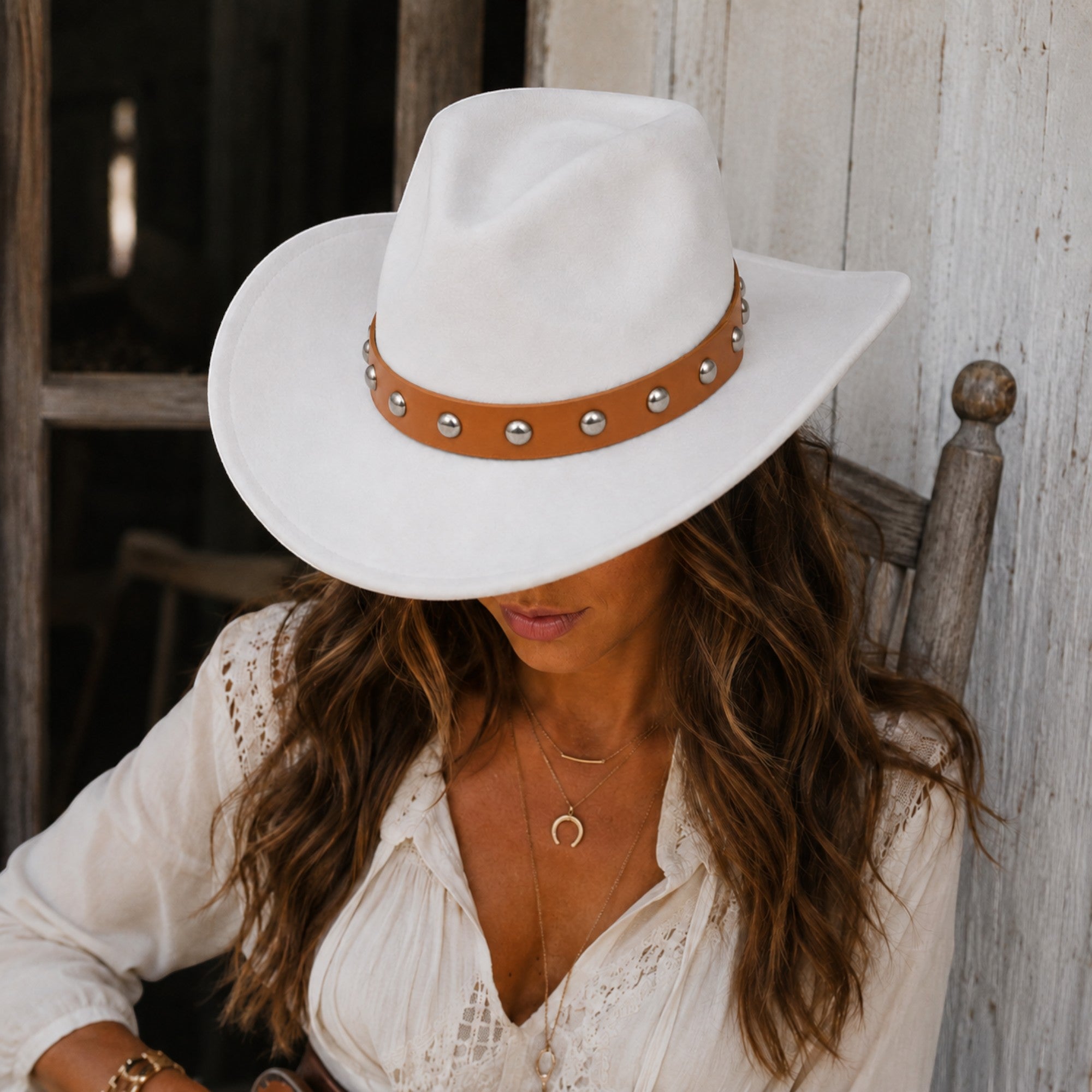 Western Round Stud Faux Leather Hat Band