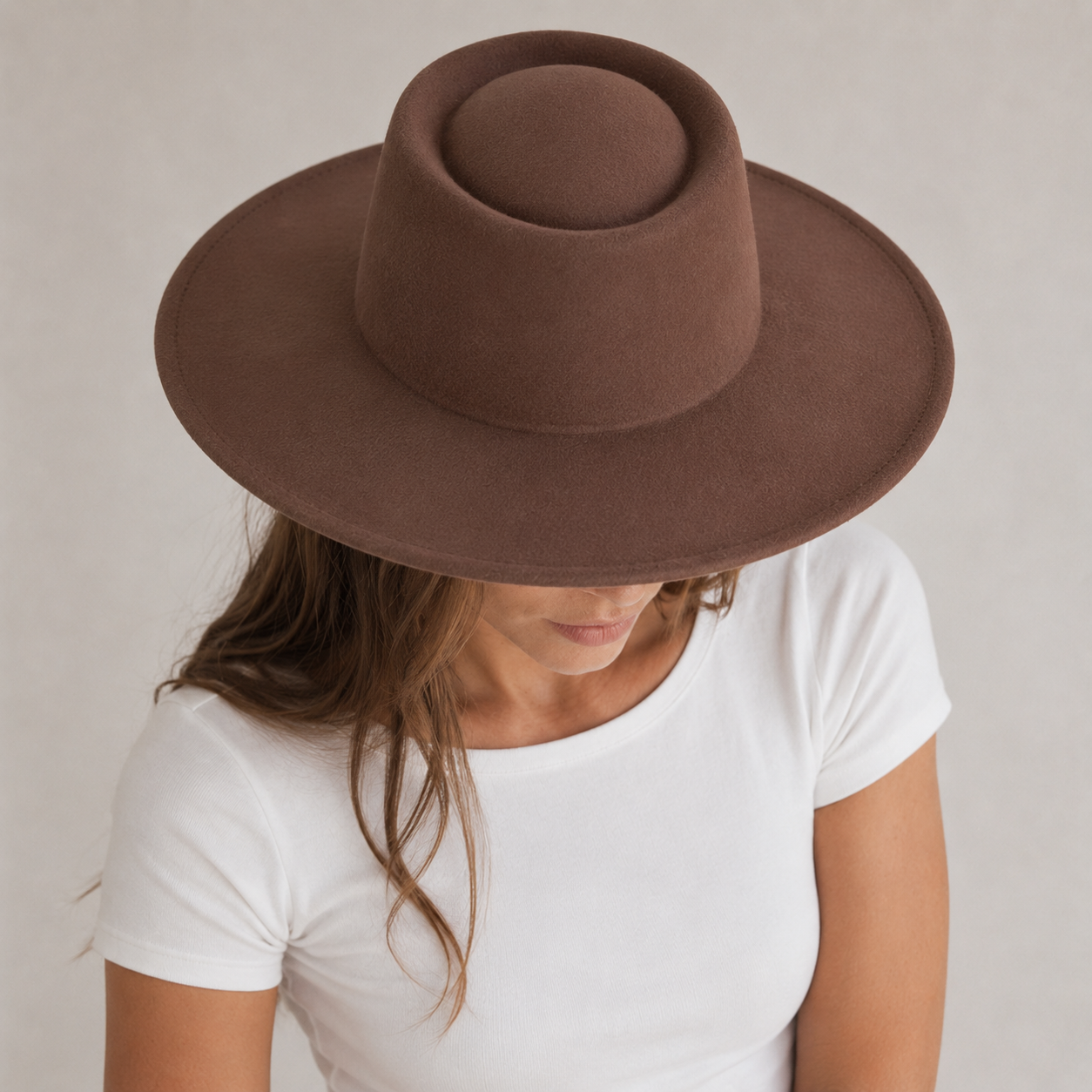 Wide Brim Vegan Felt Gambler Hat with Matching Grosgrain Band