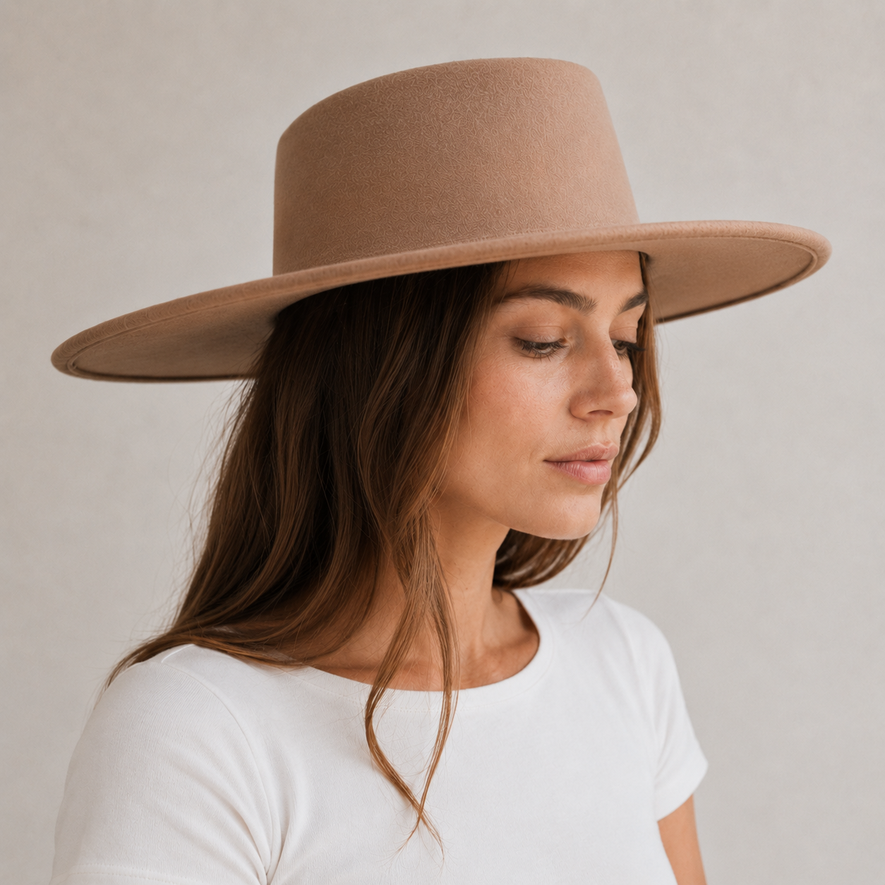 Wide Brim Vegan Felt Gambler Hat with Matching Grosgrain Band