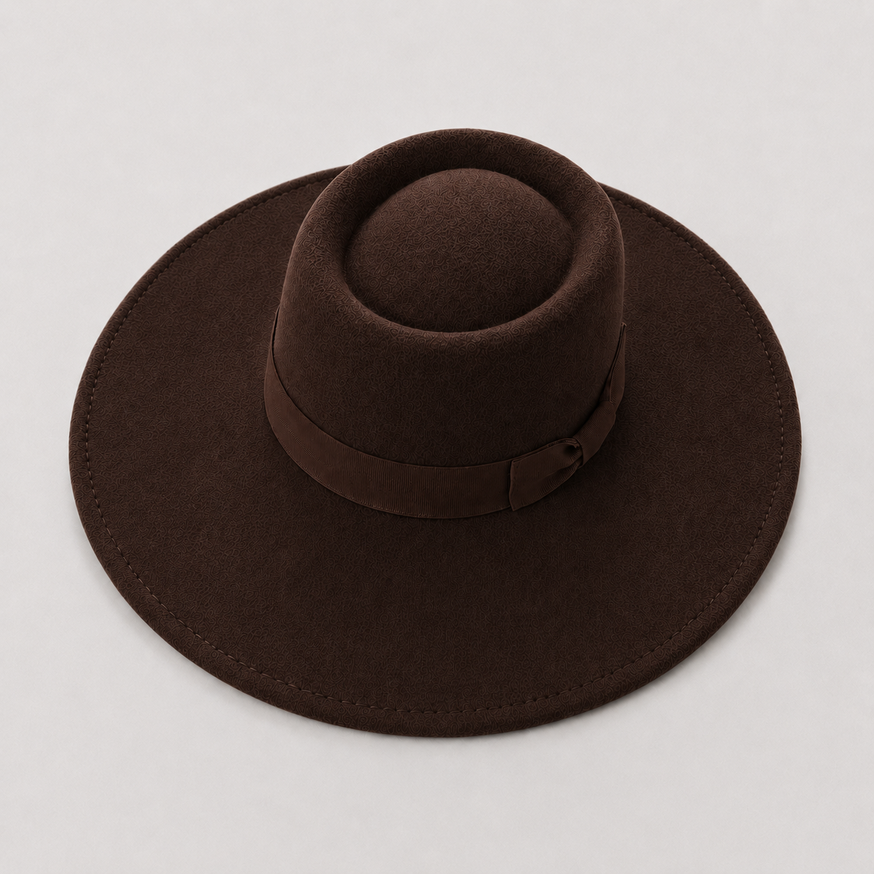 Wide Brim Vegan Felt Gambler Hat with Matching Grosgrain Band