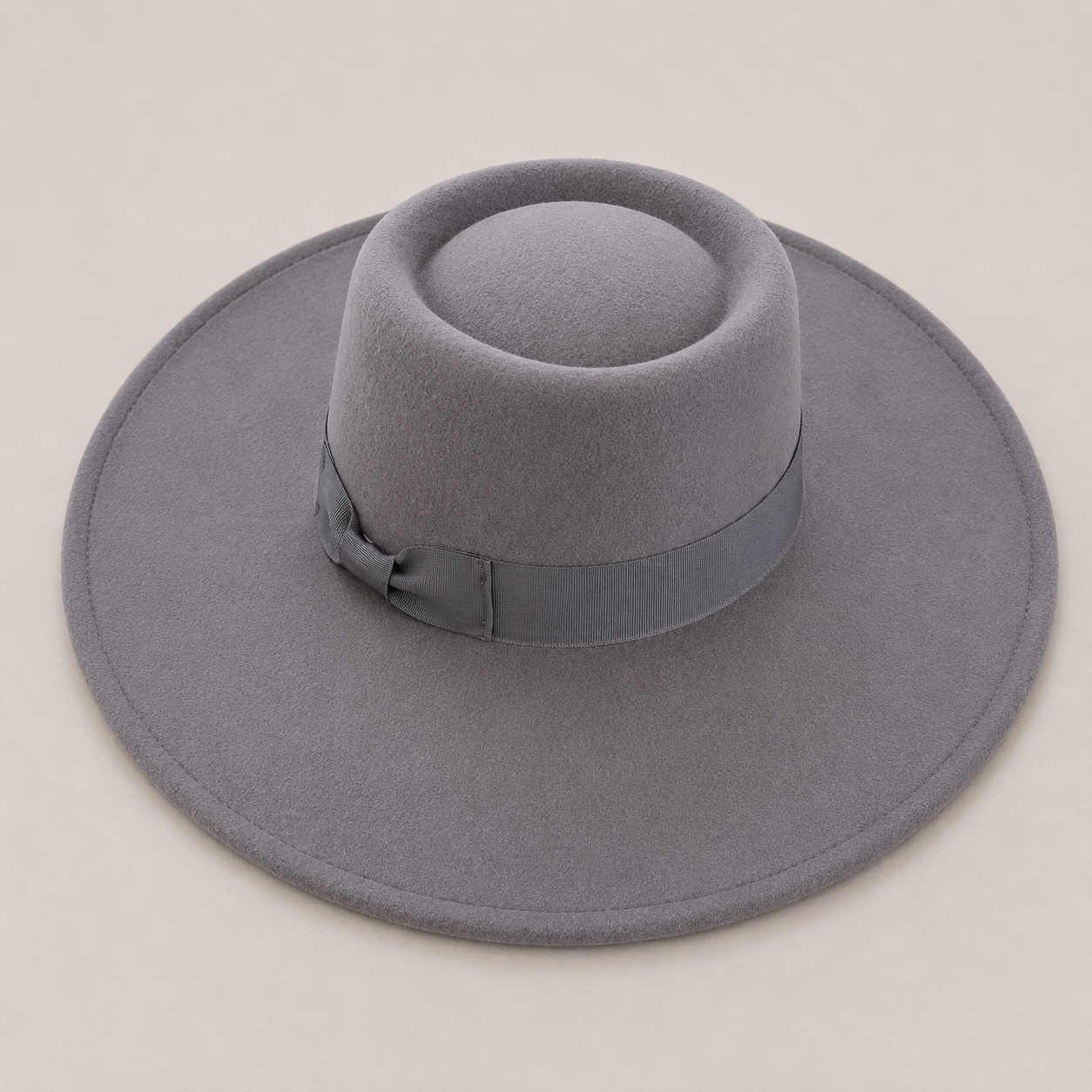 Wide Brim Vegan Felt Gambler Hat with Matching Grosgrain Band