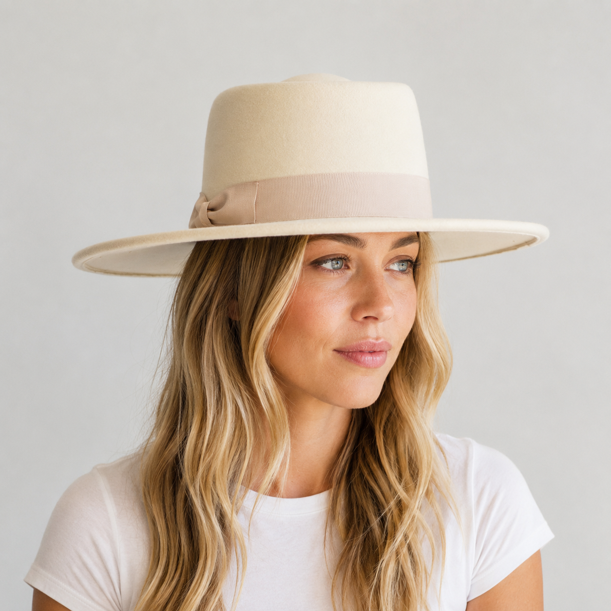 Wide Brim Vegan Felt Gambler Hat with Matching Grosgrain Band