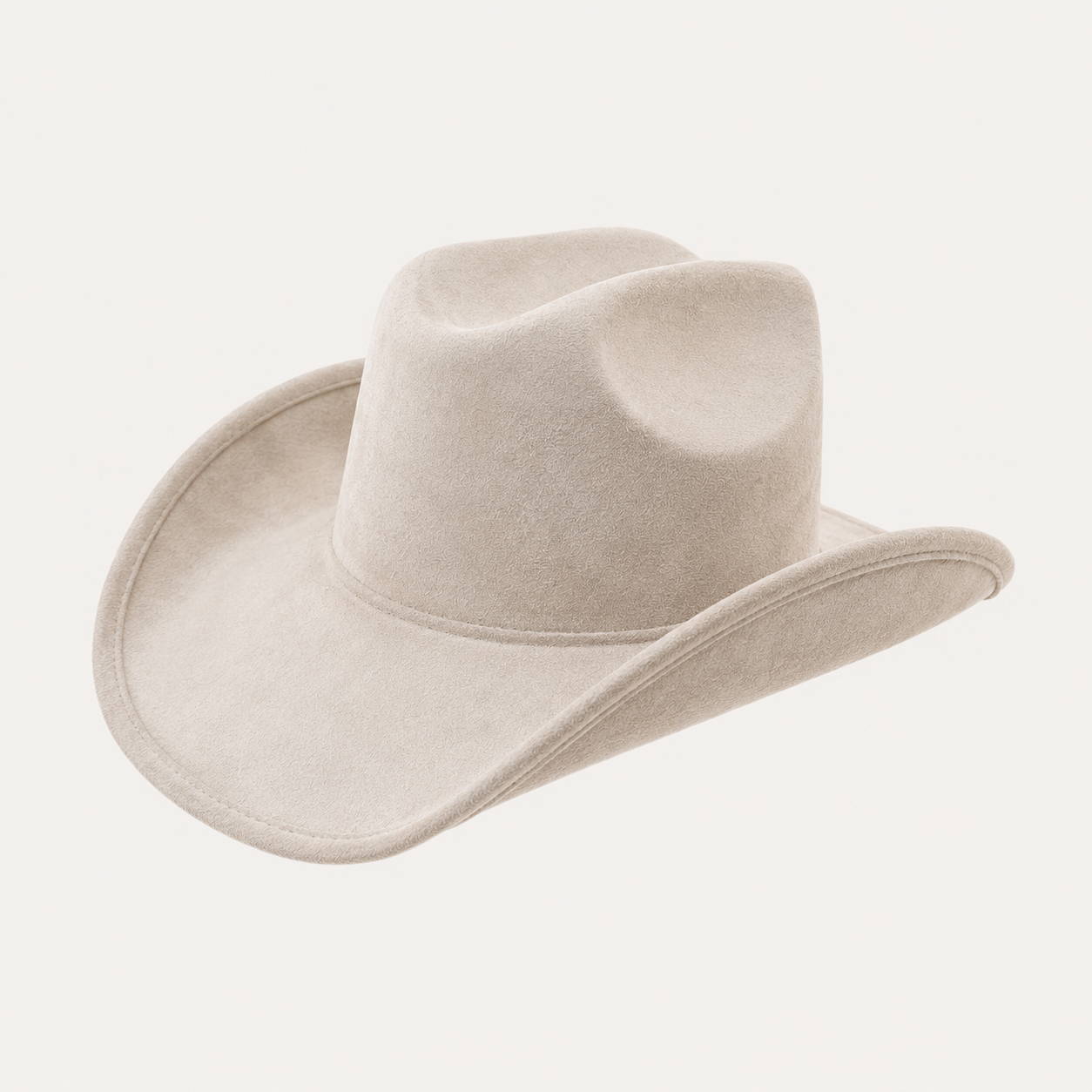Structured vegan Suede cattleman cowboy hat with shapeable brim. Perfect for western, boho, and festival looks. Adjustable fit