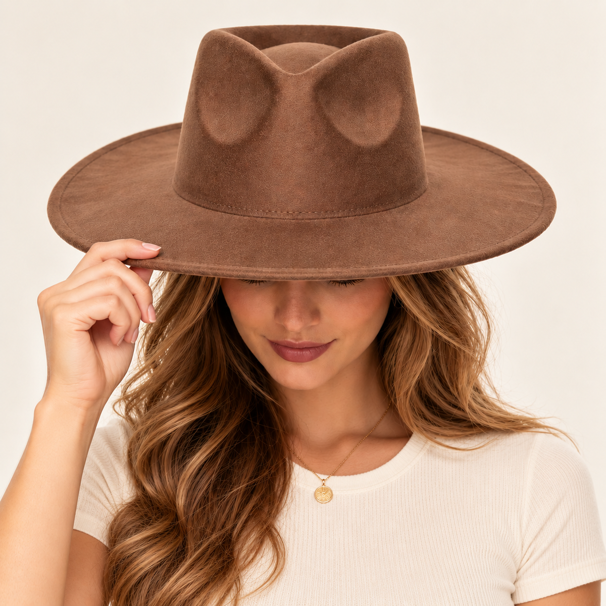 Vegan Suede Wide Brim Rancher Hat