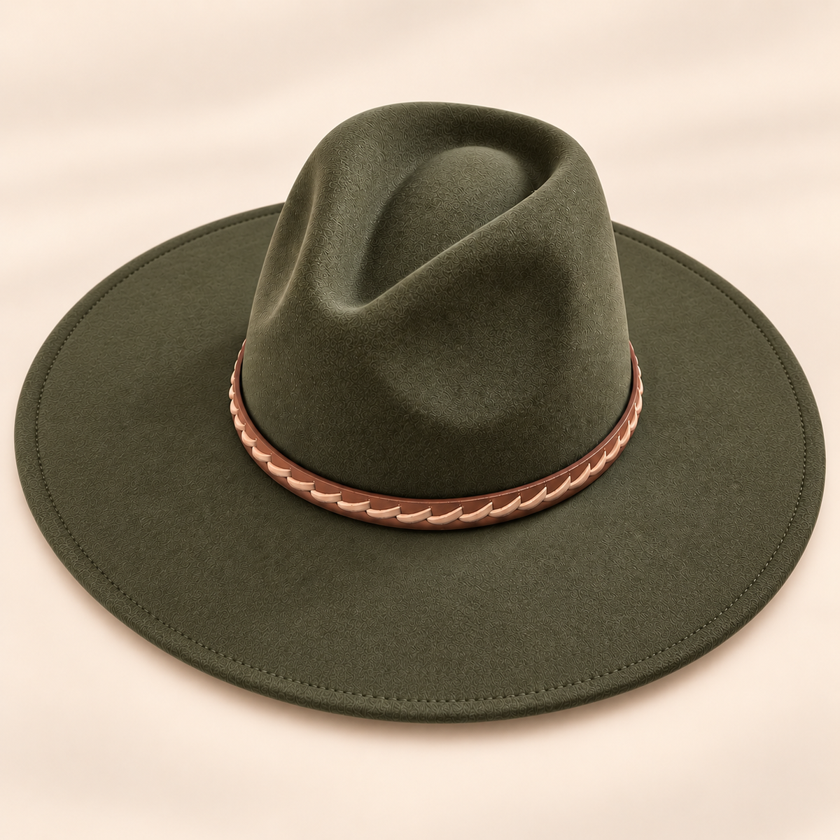 Vegan Felt Flat Brim Rancher Hat w/ Braided Tassel Band
