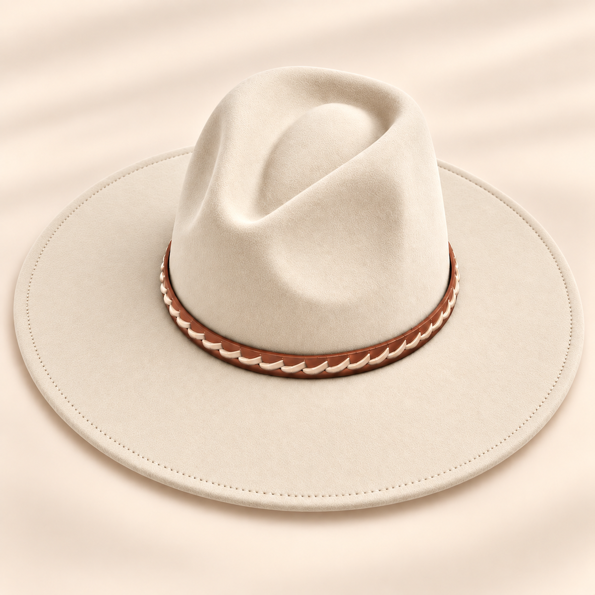 Vegan Felt Flat Brim Rancher Hat w/ Braided Tassel Band