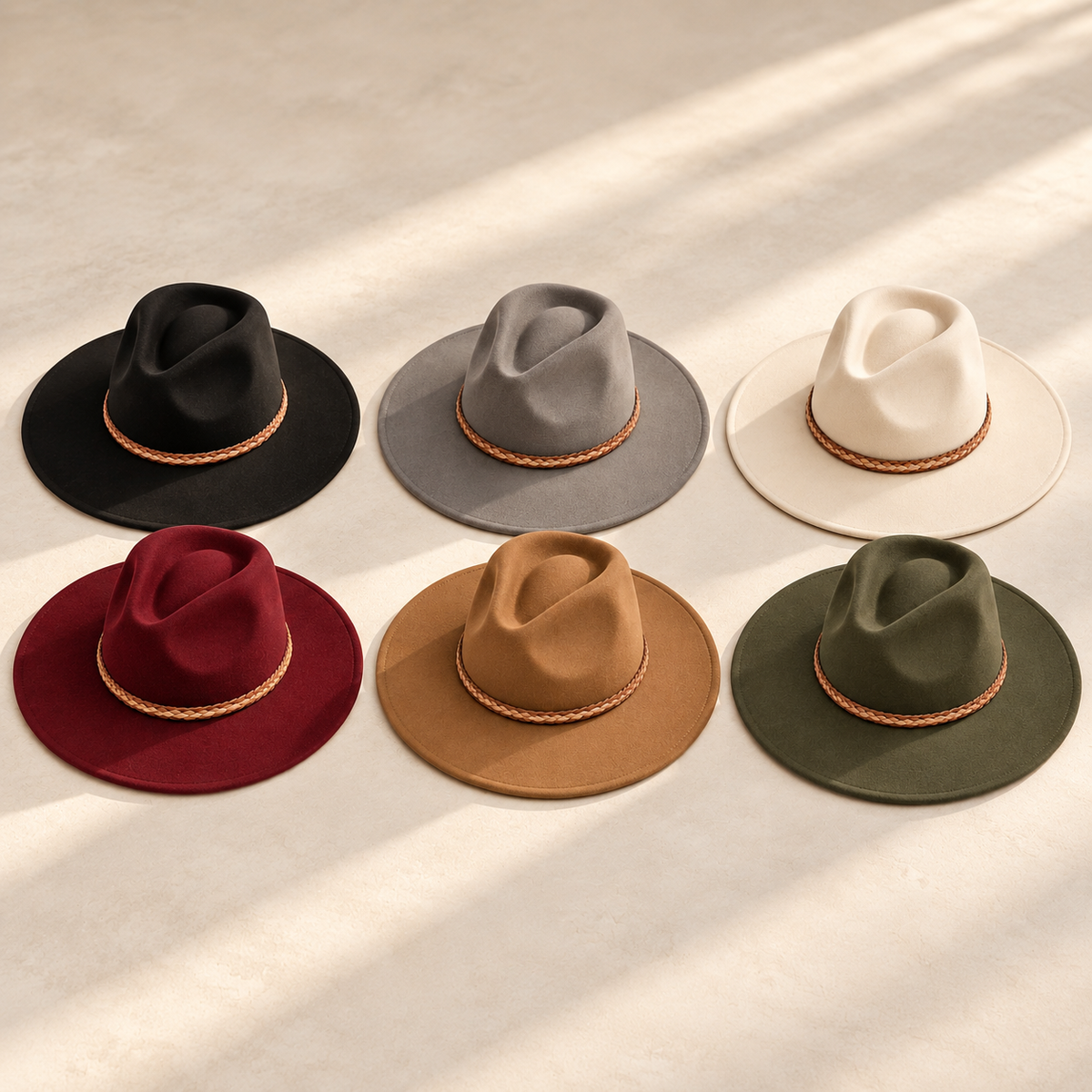 Vegan Felt Flat Brim Rancher Hat w/ Braided Tassel Band