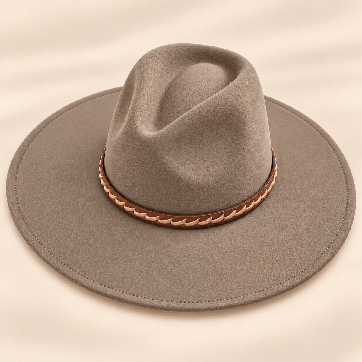 Vegan Felt Flat Brim Rancher Hat w/ Braided Tassel Band