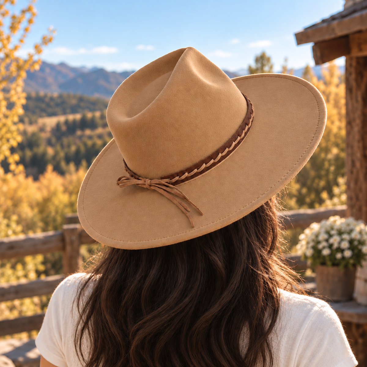 Vegan Felt Flat Brim Rancher Hat w/ Braided Tassel Band