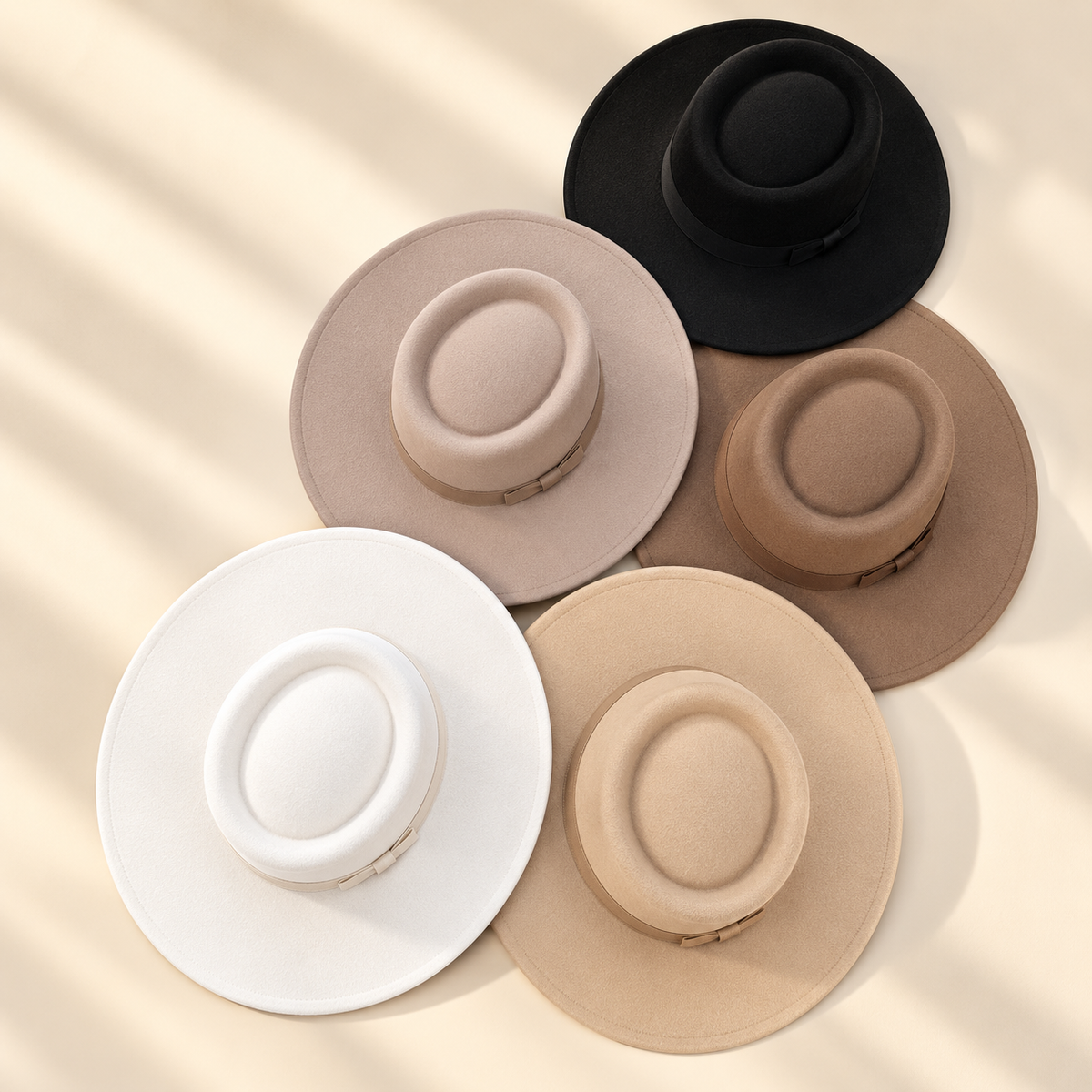 Wide Brim Vegan Felt Gambler Hat with Matching Grosgrain Band