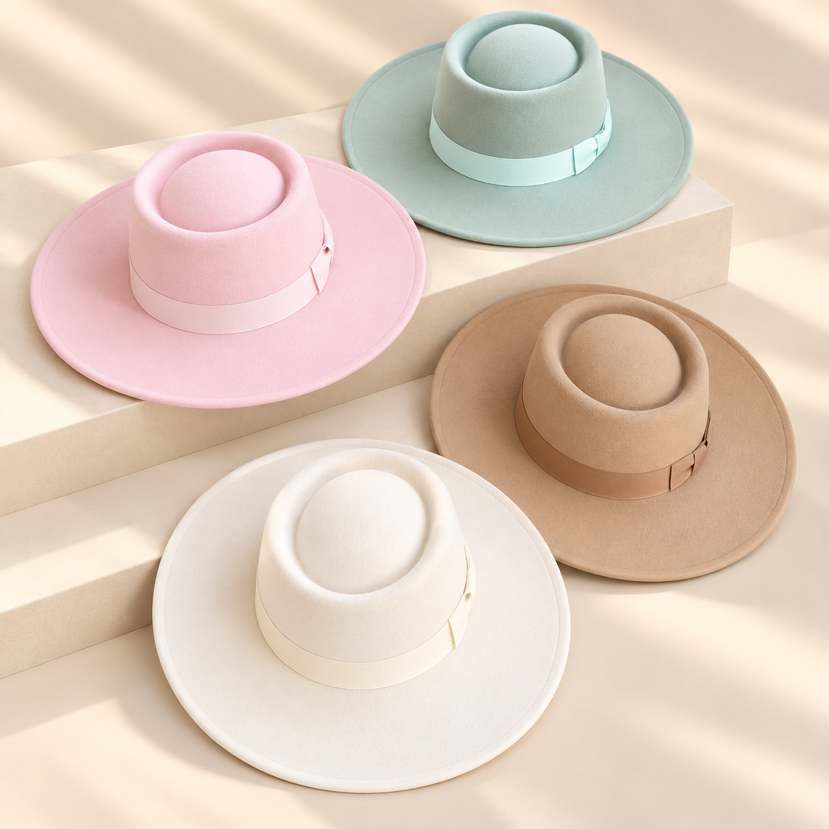 Wide Brim Vegan Felt Gambler Hat with Matching Grosgrain Band