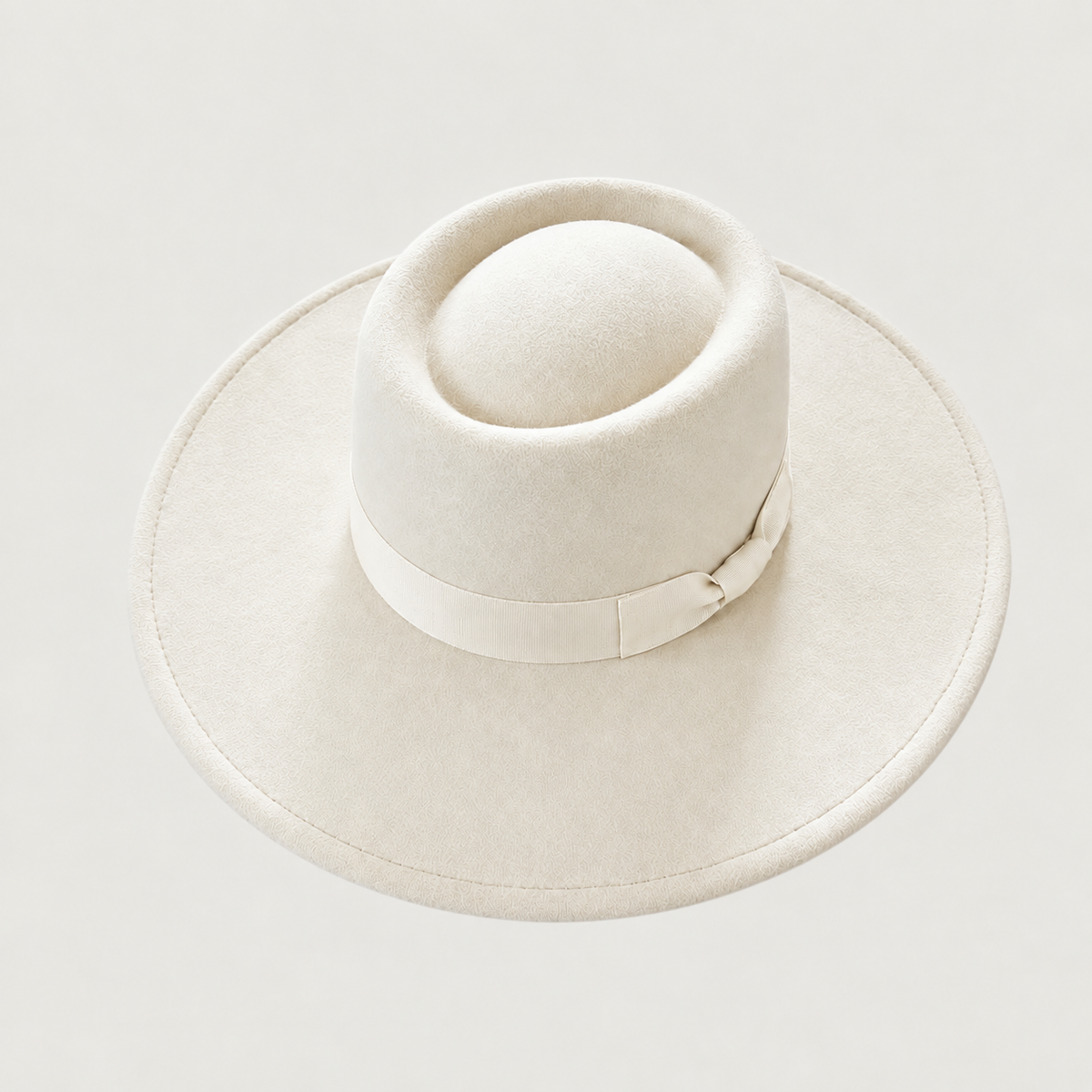 Wide Brim Vegan Felt Gambler Hat with Matching Grosgrain Band