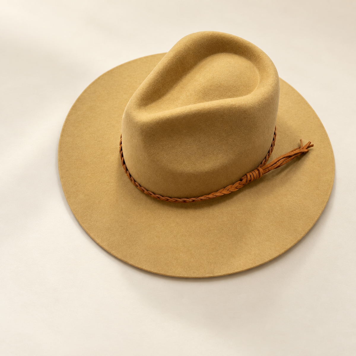 Wholesale Australian Wool Rancher Hat with Braided Suede Belt - Camel