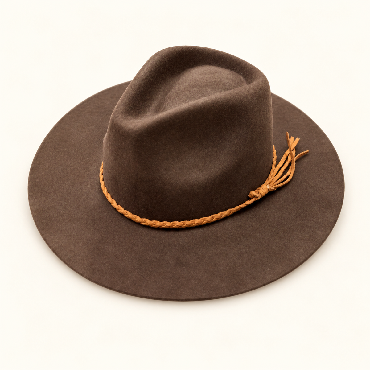 Wholesale Australian Wool Rancher Hat with Braided Suede Belt - Mocha