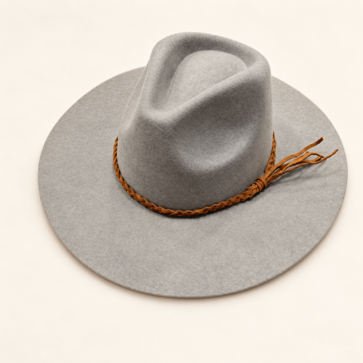 Wholesale Australian Wool Rancher Hat with Braided Suede Belt - Grey