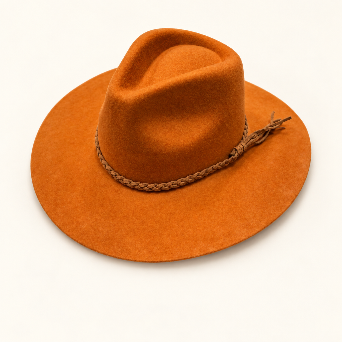 Wholesale Australian Wool Rancher Hat with Braided Suede Belt - Rust