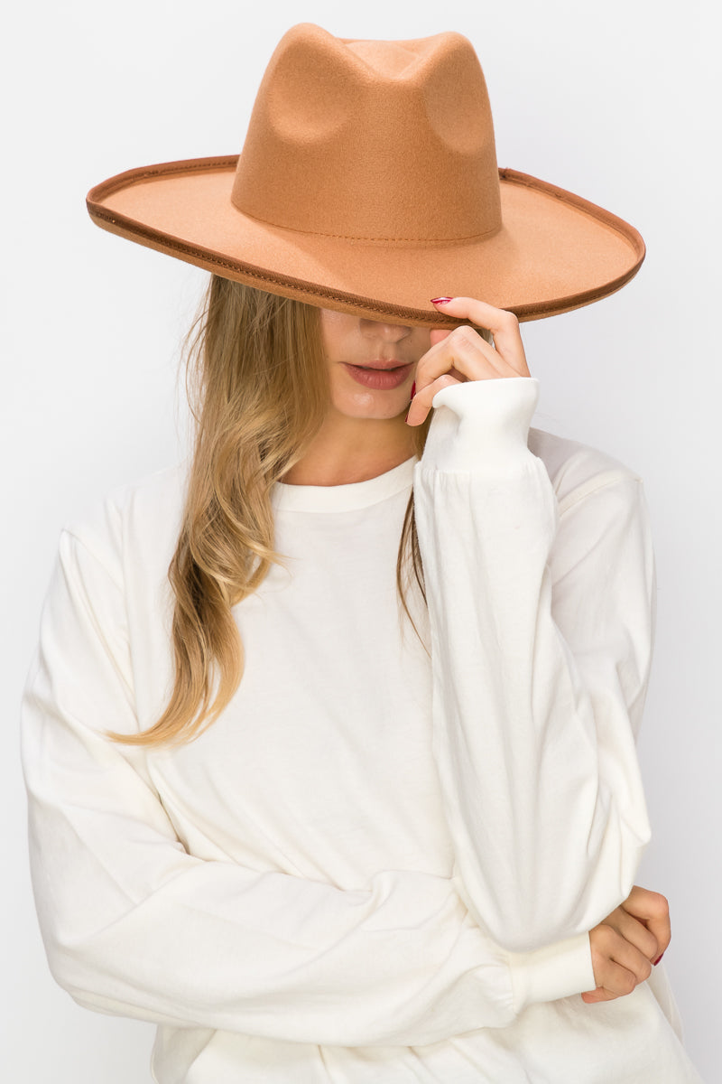 VEGAN FELT PANAMA HAT-PENCIL ROLL BRIM