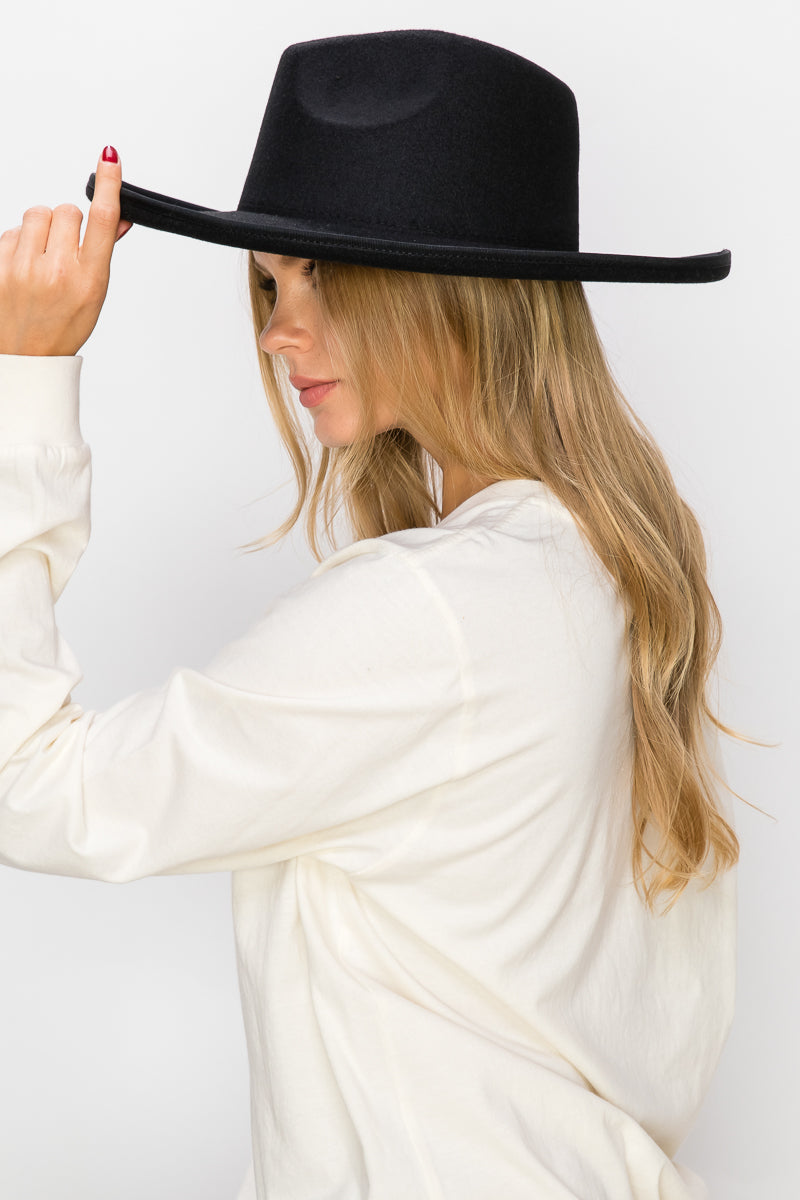 VEGAN FELT PANAMA HAT-PENCIL ROLL BRIM